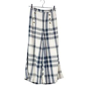 American Eagle Women's Beige Blue Plaid Cotton Linen Nautical Sailor Pants XS